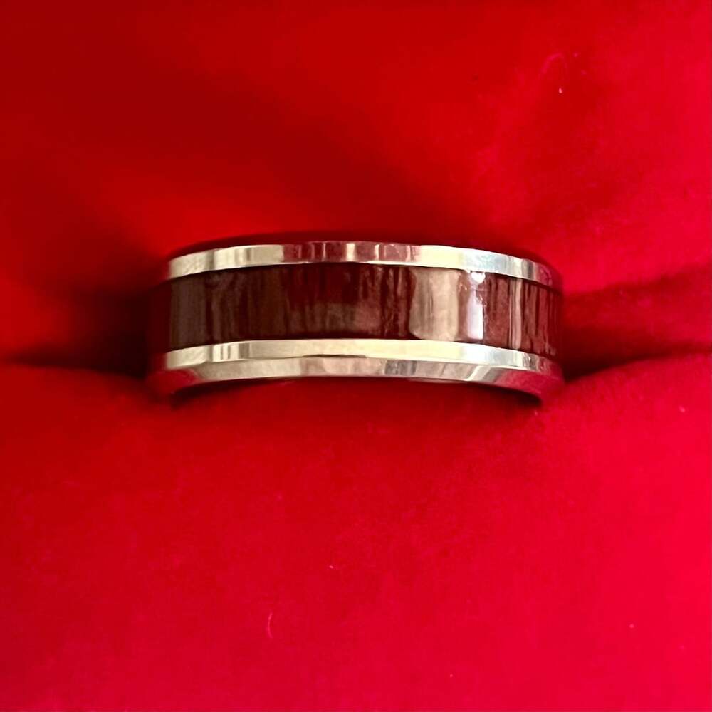 Tungsten Red Oak Wood Inlay Titanium Steel 6mm Band Size 10